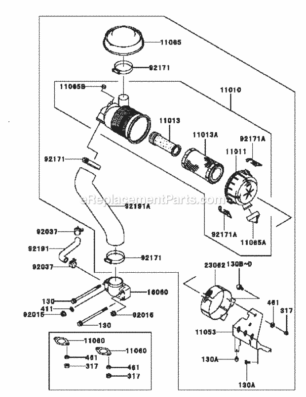 Kawasaki Fh721v-Bs24 Air Filter & Muffer Diagram and Parts List for M54-KW 53AI8CT4050 Cub Cadet Sprayer